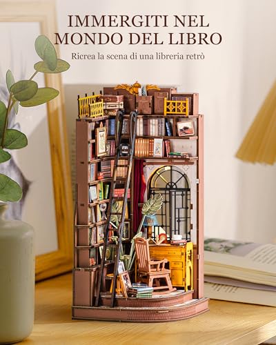 Rolife Book Nook Miniature Kit for Building DIY Booknook Silent Corner Study 3D Wooden Puzzle with Lights Decoration Bookcase Home Model Making for Adults Diorama Modeling