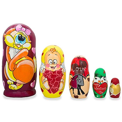 6" Set of 5 St. Valentine's Day Cupid Love Wooden Nesting Dolls