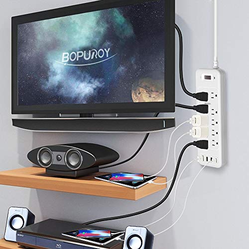 Power Strip Surge Protector, BOPUROY 10 AC Outlets Power Surge