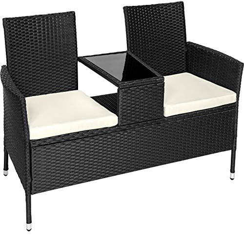 Poly Rattan Gartenmöbel Sitzbank mit Tisch Lounge Bank Sofa Gartenbank (Color : Schwarz | 401547)