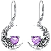 925 Sterling Silver Vintage Moon Crescent Dangle Earrings Birthstone Leverback Earrings Jewelry Gifts for Women