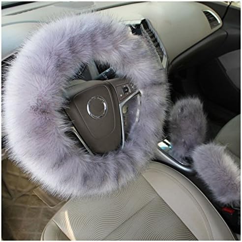 Warm Steering Wheel Cover with Handrake Cover & Gear Shift Cover Cxtiy 3 Pcs 1 Set Winter for 14.96" X 14.96" Steeling Wheel in Diameter (Gray)