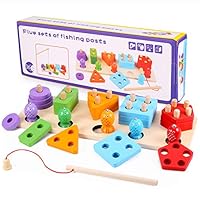 Young for U Wooden Educational Preschool Toddler Toys for 3 4 5 Year Old Boys Girls Shape Color Recognition Geometric Board Blocks Stack Sort Infant Learning Toys for Kids Children