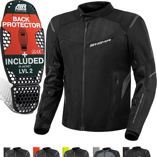 SHIMA RUSH Motorbike Jackets for Men AIRFORCE Back Protector Armour Riding Motorcycle Jacket Summer Winter Bikers Waterproof Lightweight Armoured Motorcycles (Mens, Jacket Vented, Black, 3XL)