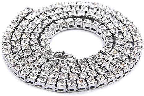 Iced Out Hip Hop 1 Row Simulated Crystal Tennis Chain Necklace (White Gold-Tone 36"Necklace)