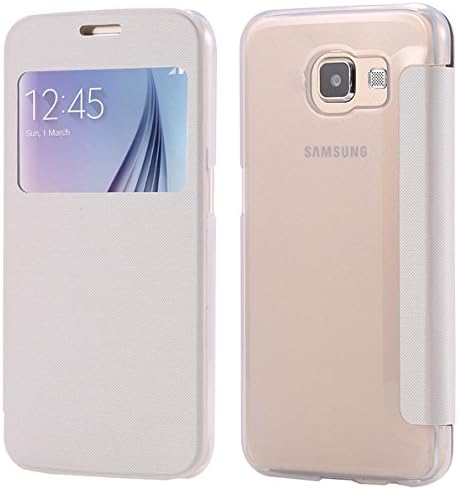Galaxy S6 Case, SAWE [Smart Window View] Samsung Galaxy S6 Folio Wallet Case - Slim Flip Leather Case Cover For Galaxy S6 SM-G920 Case (White)