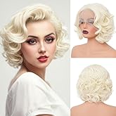 Salaibs Blonde Short Curly Lace Front Wig for Women Platinum Synthetic Hair Natural Hairline Wigs for Cosplay Daily Party Use