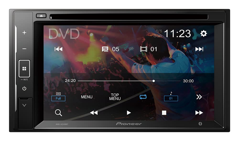 Pioneer AVH-A240BT Mechafree 6.2” touchscreen CD/DVD multimedia player with Smartphone Mirroring, Bluetooth, 13-band GEQ, advanced audio features and premium audio quality.