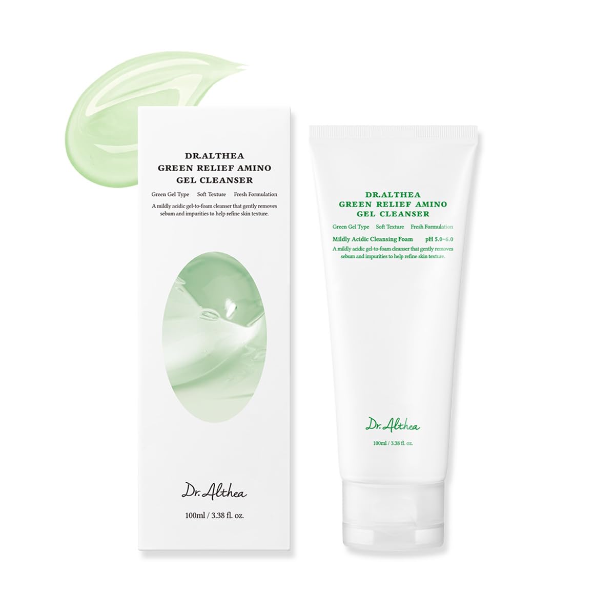 Dr.Althea Green Relief Amino Gel Cleanser - Lightwight hydrating gel type cleaner, Mild, Deep Cleansing foam, Betaine, Hyaluronic Acid, Daily Face Wash & Makeup Remover, Sensitive skin safe