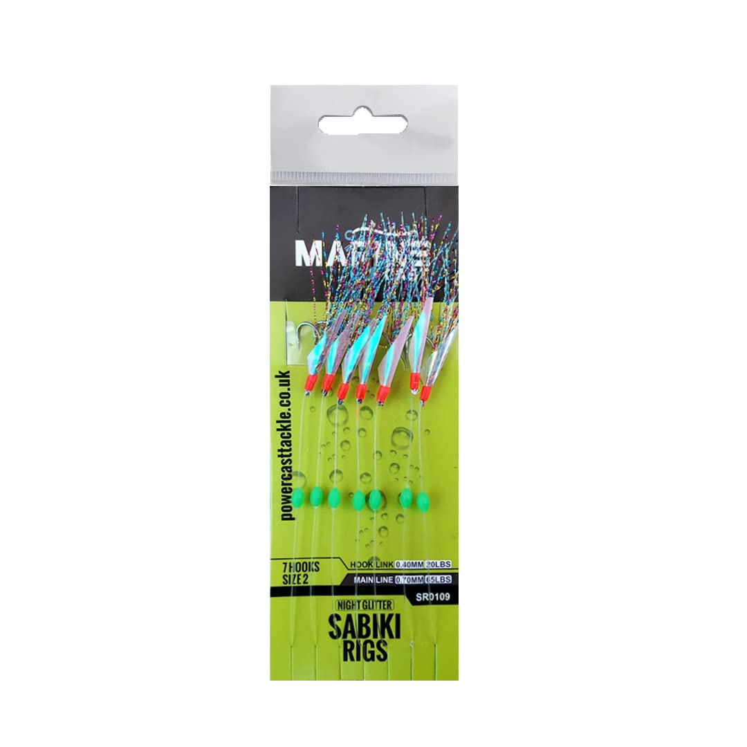 Marine Cast 7 hooks sabiki rigs/Mackerel feathers (5/10 pack) (Night Glitter(5pack))