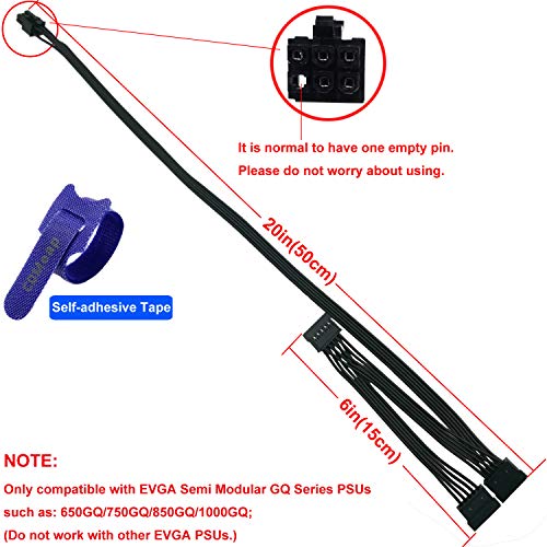 COMeap 6 Pin to 3X 15 Pin SATA Hard Drive HDD Power Adapter Cable Only for EVGA GQ Series Semi Modular Power Supply 20-in(50cm) - Thumbnail 2