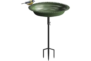Koutemie 1-¼ Gallon Detachable Freestanding Garden Bird Bath Bird Feeder Bowl with Metal Stake for Outdoor, Deep Green, 29 Inch
