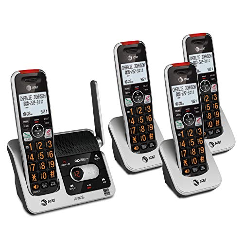 AT&T BL102-4 DECT 6.0 4-HANDSET CORDLESS PHONE FOR HOME WITH ANSWERING MACHINE, CALL BLOCKING, CALLER ID ANNOUNCER, AUDIO ASSIST, INTERCOM, AND UNSURPASSED RANGE, SILVER/BLACK