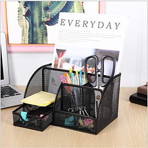 Mesh Desk Organizer,Mesh Pencil Cup Organizer,9 Compartment Desktop Office Supplies Storage Organizer (Black-B) - Thumbnail 4