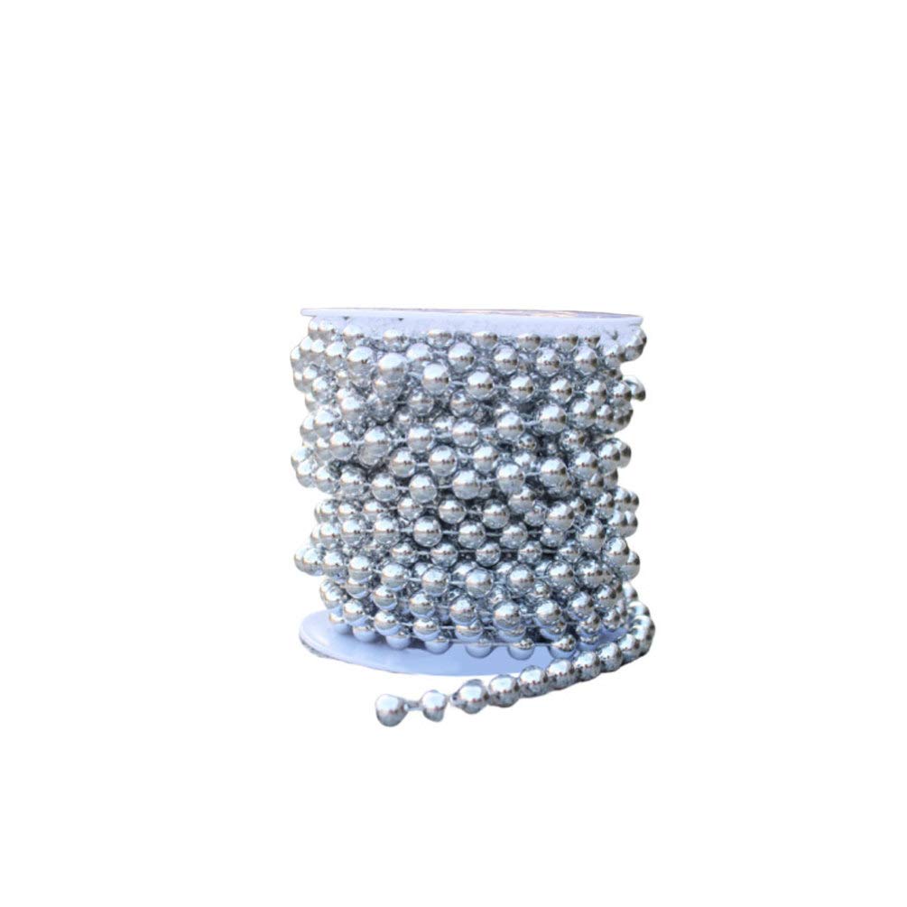 8MM Beads Chain String Beads Garland DIY Decorative Plated String Bead Pendants for Wedding Christmas Decoration(Silver, 10M/Roll)