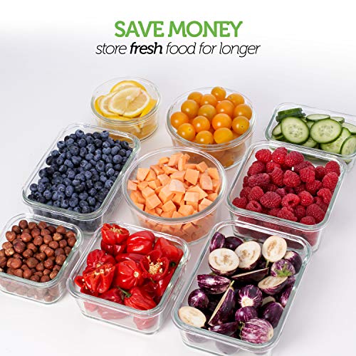 Glass Food Storage Containers with Lids - Glass Meal Prep Containers Glass Containers For Food Storage with Lids 18 Pcs. Glass Storage Containers with Lids Glass Food Containers Glass Lunch Containers