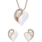 Leafael Infinity Love Crystal Heart Bundle Jewelry Set with Opal White Healing Stone Crystal for Transformation Gifts for Women Necklace Earrings, 18K Rose Gold Plated