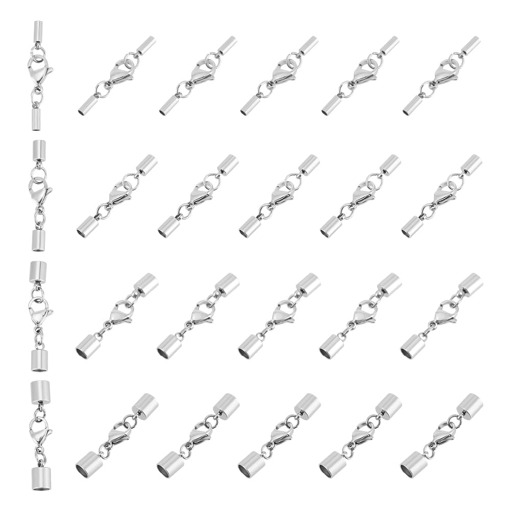 UNICRAFTALE 48 Sets 4 Sizes Leather Cord Ends with Lobster Claw Clasps Bracelets Necklace Cord End Caps with Lobster Clasp Connector for DIY Bracelets Necklaces Chokers Jewelry Making