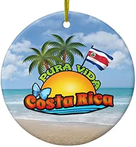 Fhdang Decor Christmas Hanging Ornament Pura Vida Costa Rica Ceramic Ornament Circle