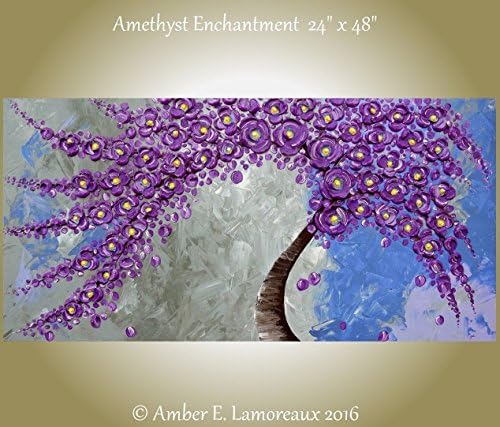 Huge 24" x 48" Original Impasto Painting Amethyst Enchantment Purple Flowers Blossoms Heavy Texture