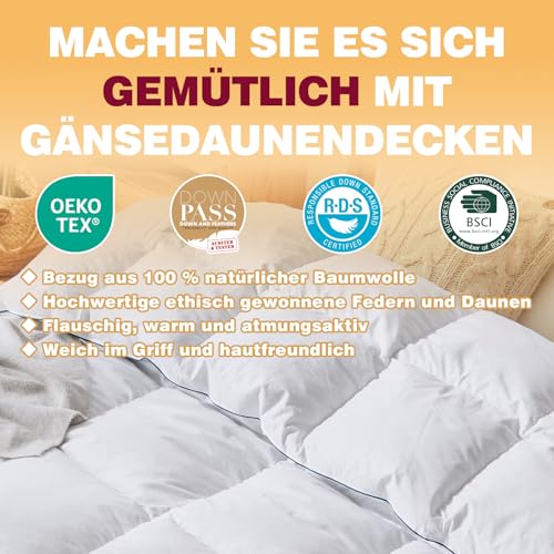 BedFabtasy Feather and Down Duvet 135 x 200 cm, Oeko-Tex Certified Duvet 135 x 200 cm, 100% Extra Soft Feathers and Down, Allergy Sufferers, RDS Certified Feather Duvet, Duvet, All-Year Duvet