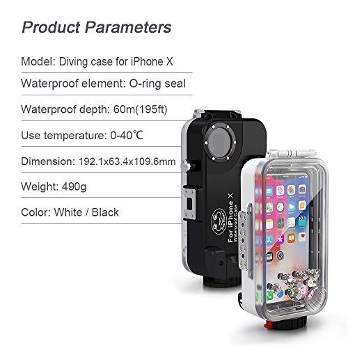 Waterproof Case for iPhone X/XS 60M/195FT Underwater O Ring Full Sealed Cover Snowproof Shockproof Dirtproof IPX8 Certified (White)