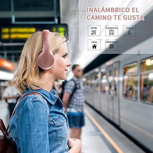 Ifecco Cascos inhalabricos,Auriculares inalambricos,Auriculares Bluetooth 5.0 Diadema Plegable,con microfono(Oro Rosa3)