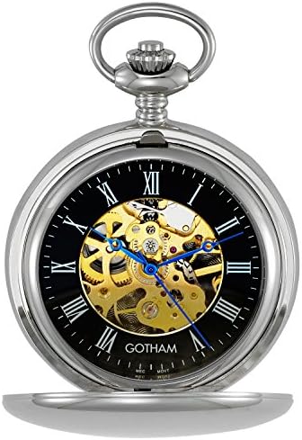 Men's Silver-Tone 17 Jewel Mechanical Double Hunter Pocket Watch # GWC14050SBG