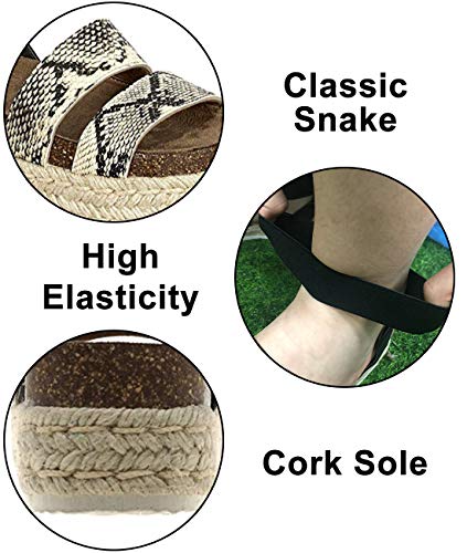 Joywow Women Sandals Casual Espadrilles Sandals Open Toe Platform Strappy Studded Wedge Buckle Ankle Strap Mid Heel Sandals (7 M US, G Snake Printed) - Thumbnail 5