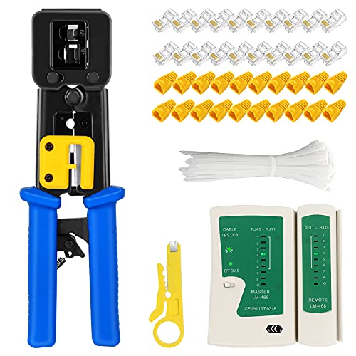 RJ45 Crimp Tool Kit Pass Through for Cat5 Cat5e Cat6 Modular Plugs