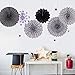zilue Hanging Black Paper Fans Decoration Set for Wedding Birthday Party Graduation Round Events Accessories Set of 6
