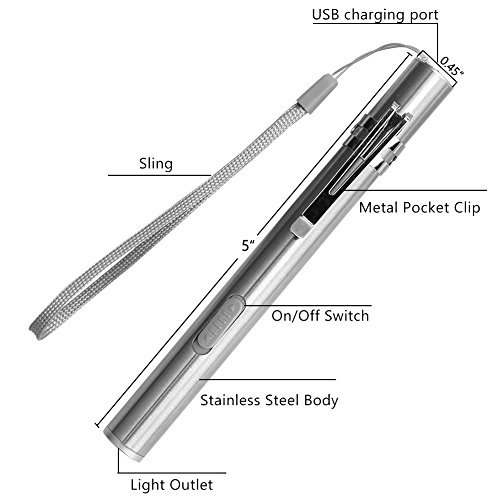Premium Pen Lights for Nurses USB Rechargeable Nursing Penlight Flashlights 2 Pack White / Yellow Light for Medical Students Doctors Stainless Steel Body (2) - Thumbnail 2