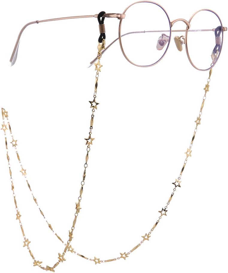 TEAMER Fashion Five Pointed Star Eyeglass Chain Sunglass Strap Gold Eyeglass Strap Holder Reading Glasses Strap for Women