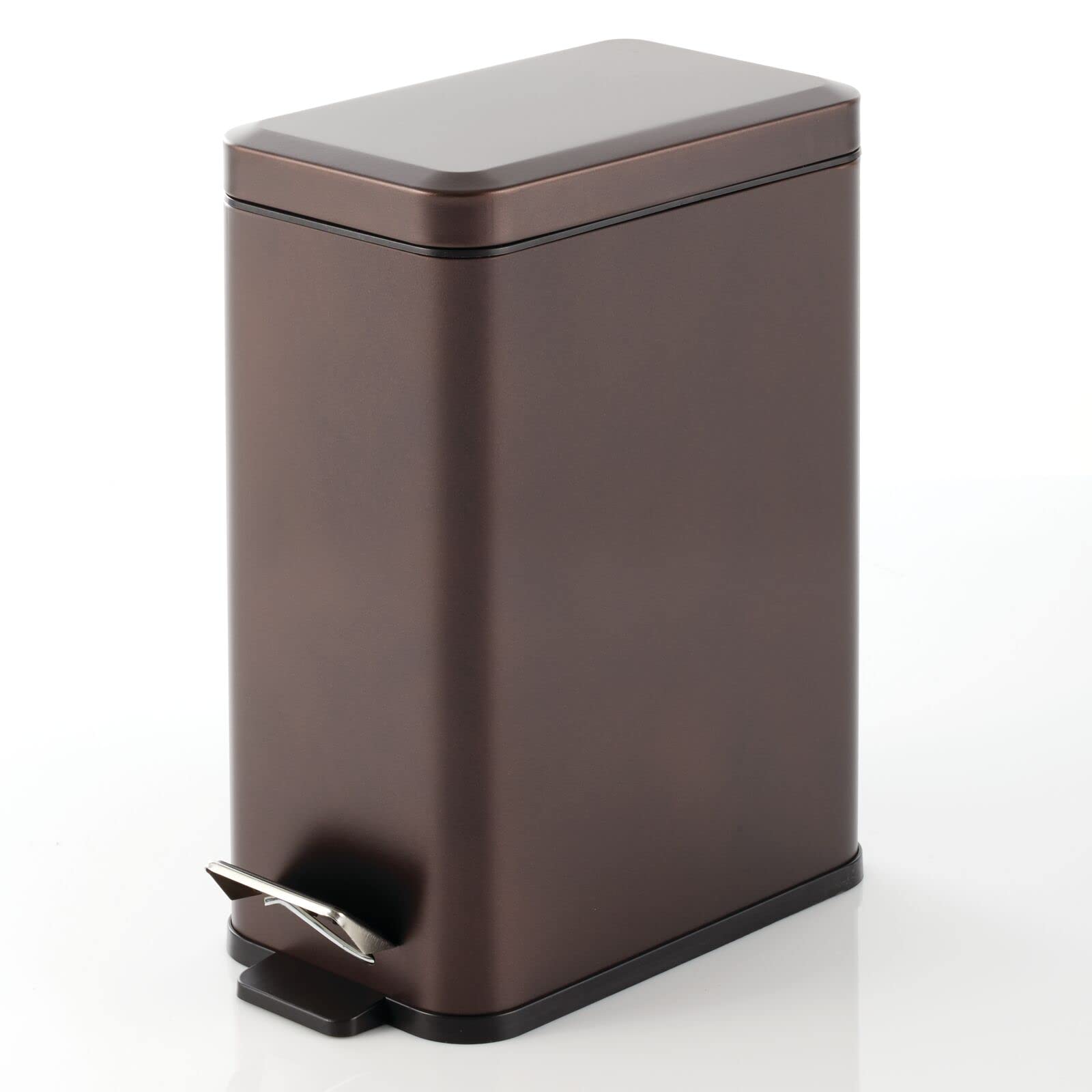 Photo 1 of mDesign Pedal Bin — Waste Bin with Pedal, Lid and Plastic Bucket Insert for Bathroom, Kitchen, and Office — Metal Household Rubbish Bin with Ergonomic Design — Bronze