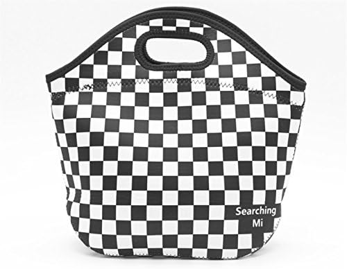 Lunch Tote Bag,SearchingMi Neoprene School Carry Handle Tote Lunch Bag, Travel, Kids, Mom's Wetsuit Waterproof Mini Lunch Tote for Outdoor Picnic, Box Container (Black)