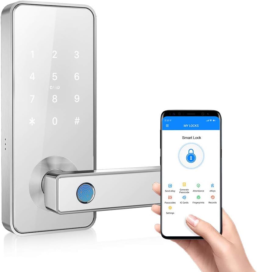 Tiffane Smart Fingerprint Door Lock with Touchscreen, 5-in-1 Keyless Entry Biometric Fingerprint Door Lock Passcode WiFi Bluetooth Card Key for Office Home Apartment(White)