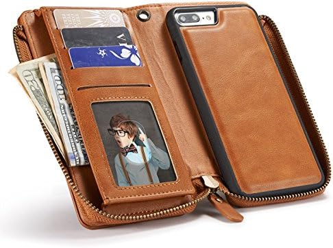 Hulorry Wallet Case for iPhone 8 Plus, Protection Case with Card Slots Money Pocket Cover Zipper Wallet Purse Case Drop Resistant Smart Wallet Credit Magnetic Sleeve for iPhone 7 Plus/8 Plus
