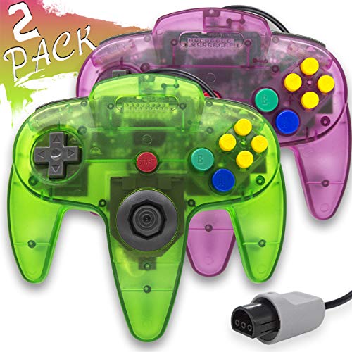 Wired Controller For Nintendo 64 N64 Console, Upgraded Joystick Classic Video Game Gamepad（Clear Green and Clear Purple,Pack of 2） (Best Games For The N64)