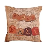 Createforlife New Home Decorative Cotton Linen Square Happy Fall Vintage Letters Printed Pillow Case Cushion Cover 18*18 inch