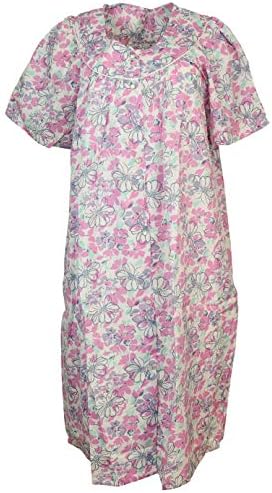 Sindrella Women's Plus Size Cotton Blend House Dress Duster Robe, Snap Front, Pockets