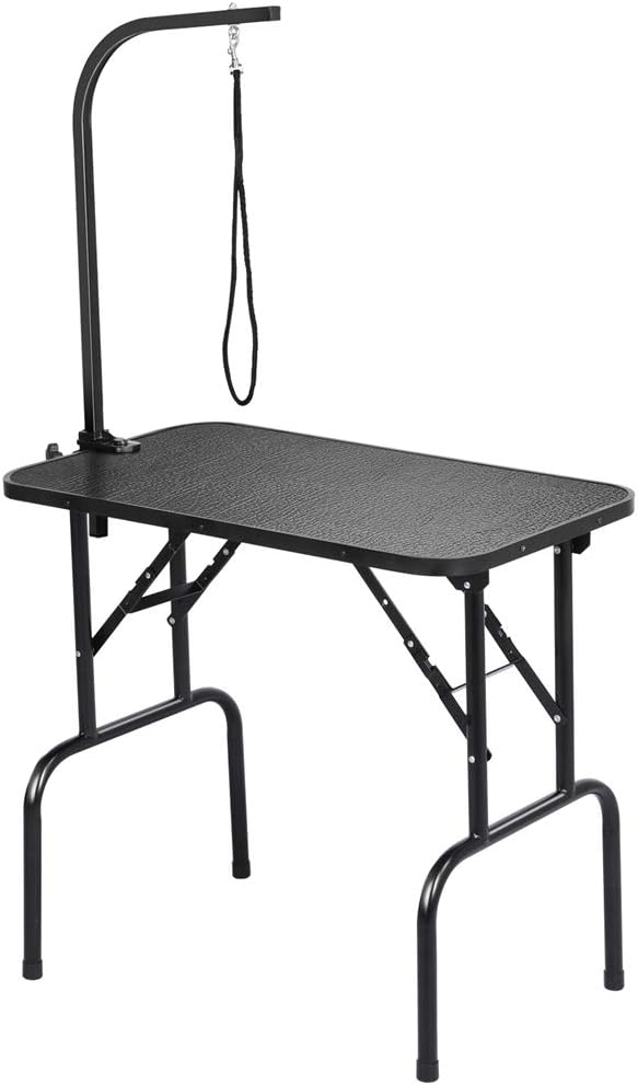 Yaheetech 32-inch Foldable Pet Dog Grooming Table with Adjustable Height Arm Drying Table for Home w/ Noose for Small Dogs Cats Non-Slip Maximum Capacity Up to 220lbs Black: Home Improvement