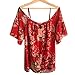 Teamoluna Women's Vogue Off-The-Shoulder Plum Blossom Chiffon Dress Red One Size