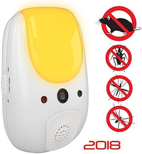 2018 SANIA Pest Repeller - effective sonic defense repellant keeps roaches, spiders, mosquitos, mice, bed bugs away - electronic ultrasonic deterrent for inside your home - relaxing amber night light
