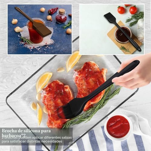 Utensilios para Barbacoa de 30 Piezas, Kit de Accesorios para Parrilla de Acero Inoxidable para Hombres, Juego de Herramientas Profesionales para Parrilla con Bolsa de Transporte, marrón