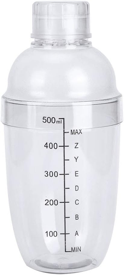 530ml Drink Shaker, Plastic Cocktail Ice Tea Shaker Bottle with Scales for Bar