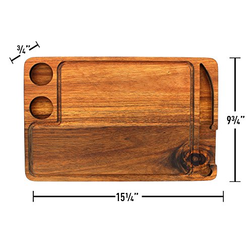 Yukon Glory Gourmet Steak Board Premium Acacia Wood Plate for Serving Gift Set Includes Carving Sauce Cups & Knife