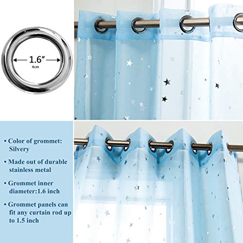 AmHoo Sheer Curtain Foil Print Sliver Star Pattern Semi Voile Sheer Curtain Panel Grommet Top Panels Set of 2 for Living Bedroom Window Treatment (Blue, 52 x 63 Inch)