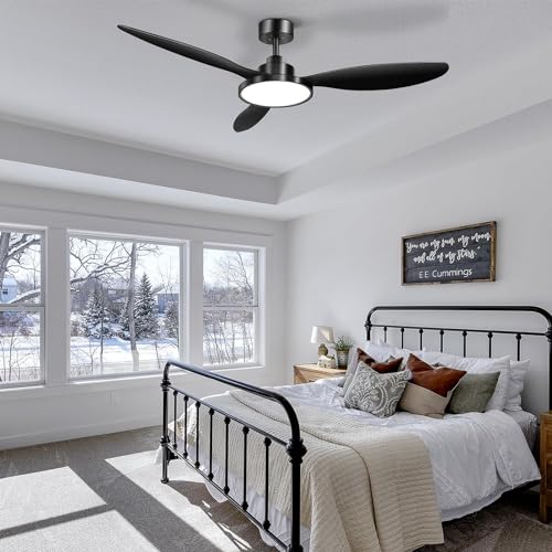 Ohniyou Ventilador de Techo de 52 Pulgadas con Luz y Mando a Distancia, Ventilador de Techo de Exterior Negro para Patios, Ventiladores de Techo Modernos para Sala de Estar Dormitorio