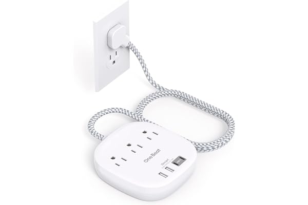 One Beat Flat Plug Power Bar with USB C, 6FT Ultra-Thin Extension Cord, 3 Outlet with 4 USB Ports (2 USB C) Desktop Charging 