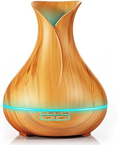 KEJIAHE Essential Oil Diffuser, 400ml Wood Grain Aromatherapy Diffuser Ultrasonic Cool Mist Humidifier with Color LED Lights Changing and Waterless Auto Shut-Off for Bedroom Office Home Baby Room Yoga